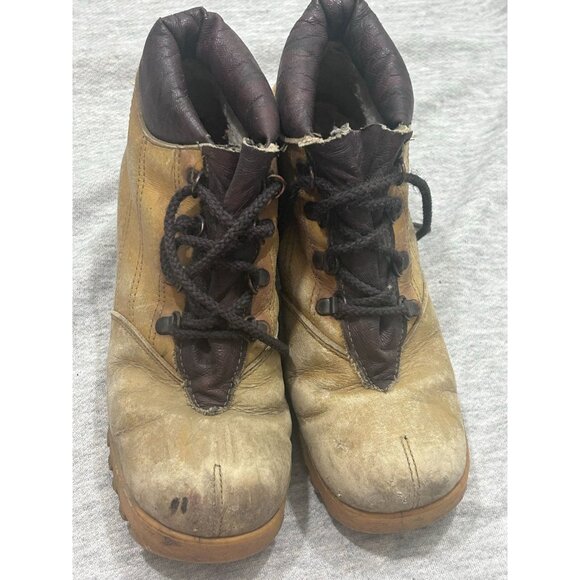 Two-Toned Boots Men's Size 9 Lace Up Mid Top Leather 90s Brown - Picture 1 of 7